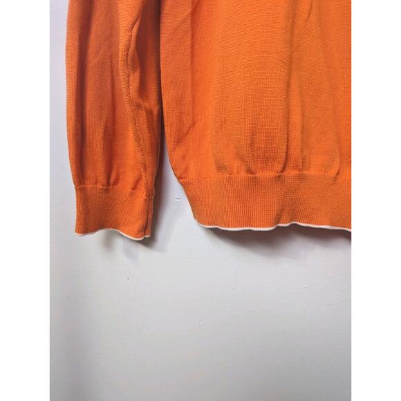 Paul Fredrick Mens V-Neck Sweater Size XXLT Tall Orange White Supima Cotton - Picture 8 of 10